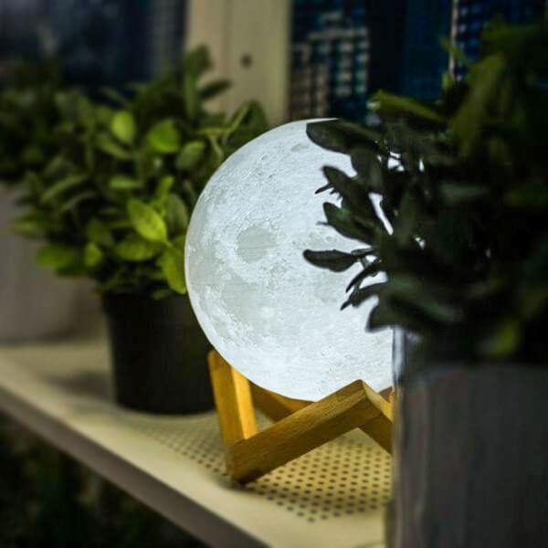 Lua Lumin谩ria 3D (com Stand em Madeira)