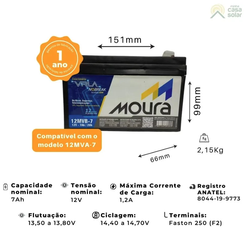 VRLA 7Ah 12V Moura Nobreak Stationary Battery